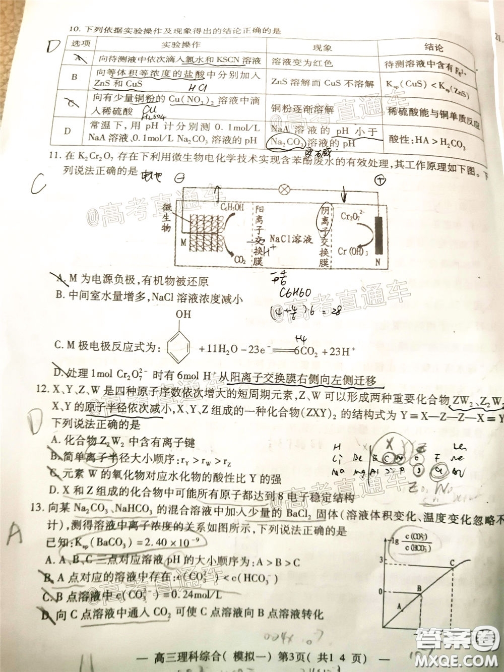 2020年南昌一模理科綜合試題及答案