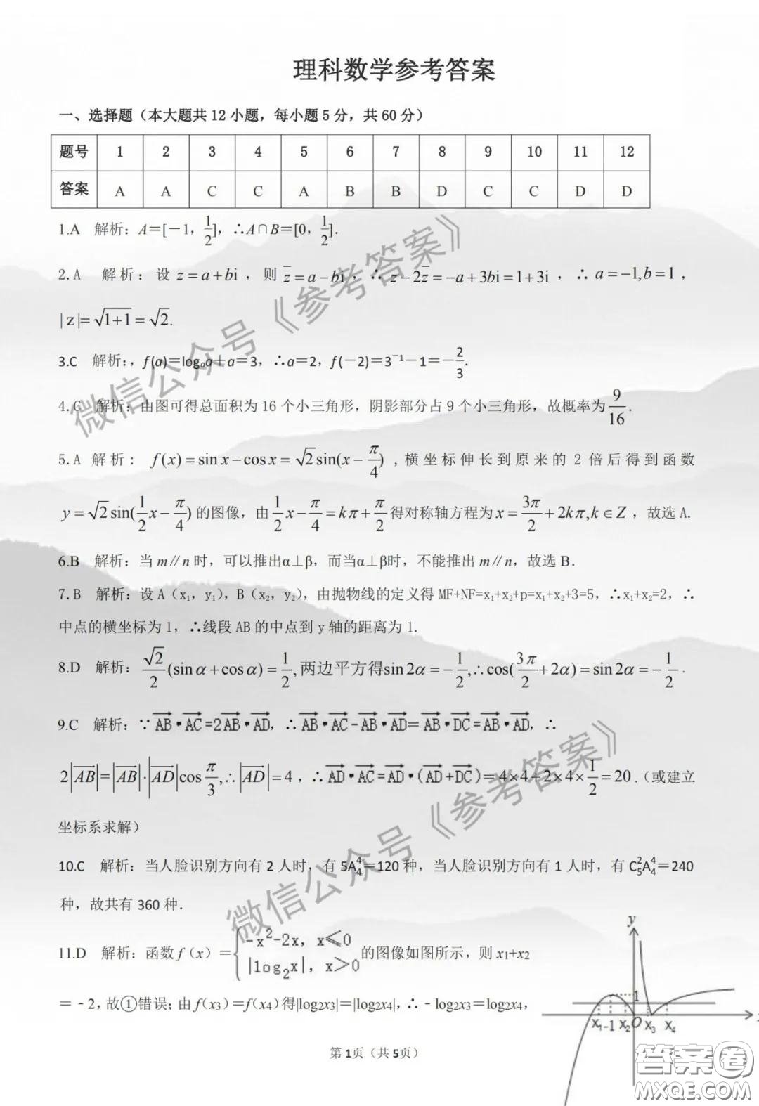 2020年寶雞市高考模擬檢測二理科數(shù)學答案