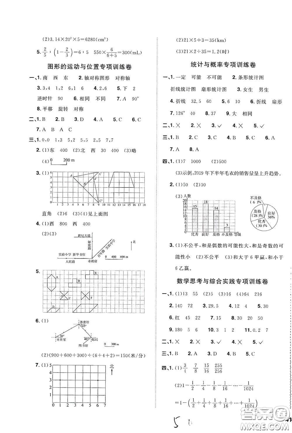 浙江教育出版社2020陽光同學全優(yōu)達標好卷六年級數(shù)學下冊人教版浙江專版答案