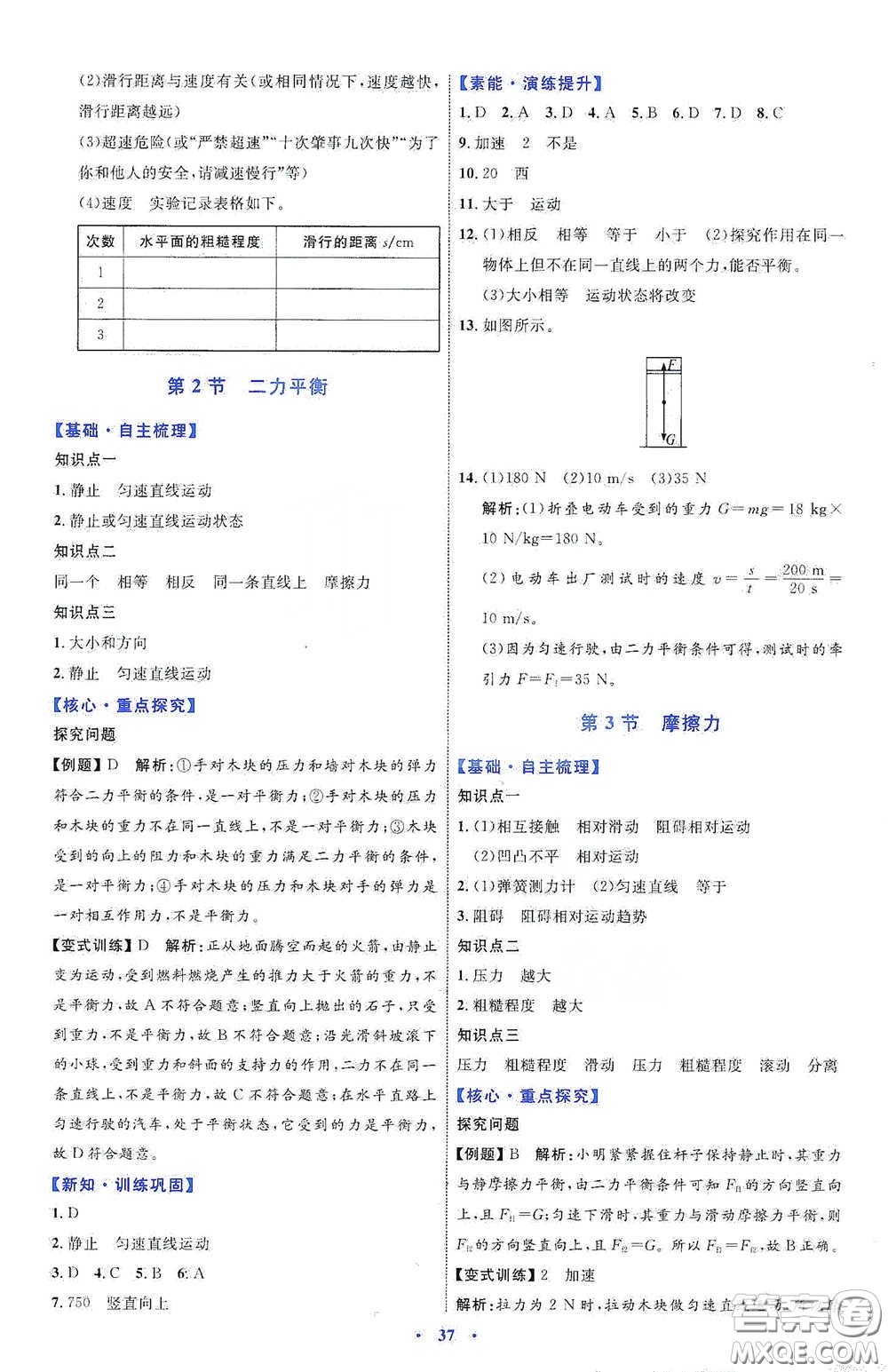 內(nèi)蒙古教育出版社2020學習目標與檢測八年級物理下冊人教版答案