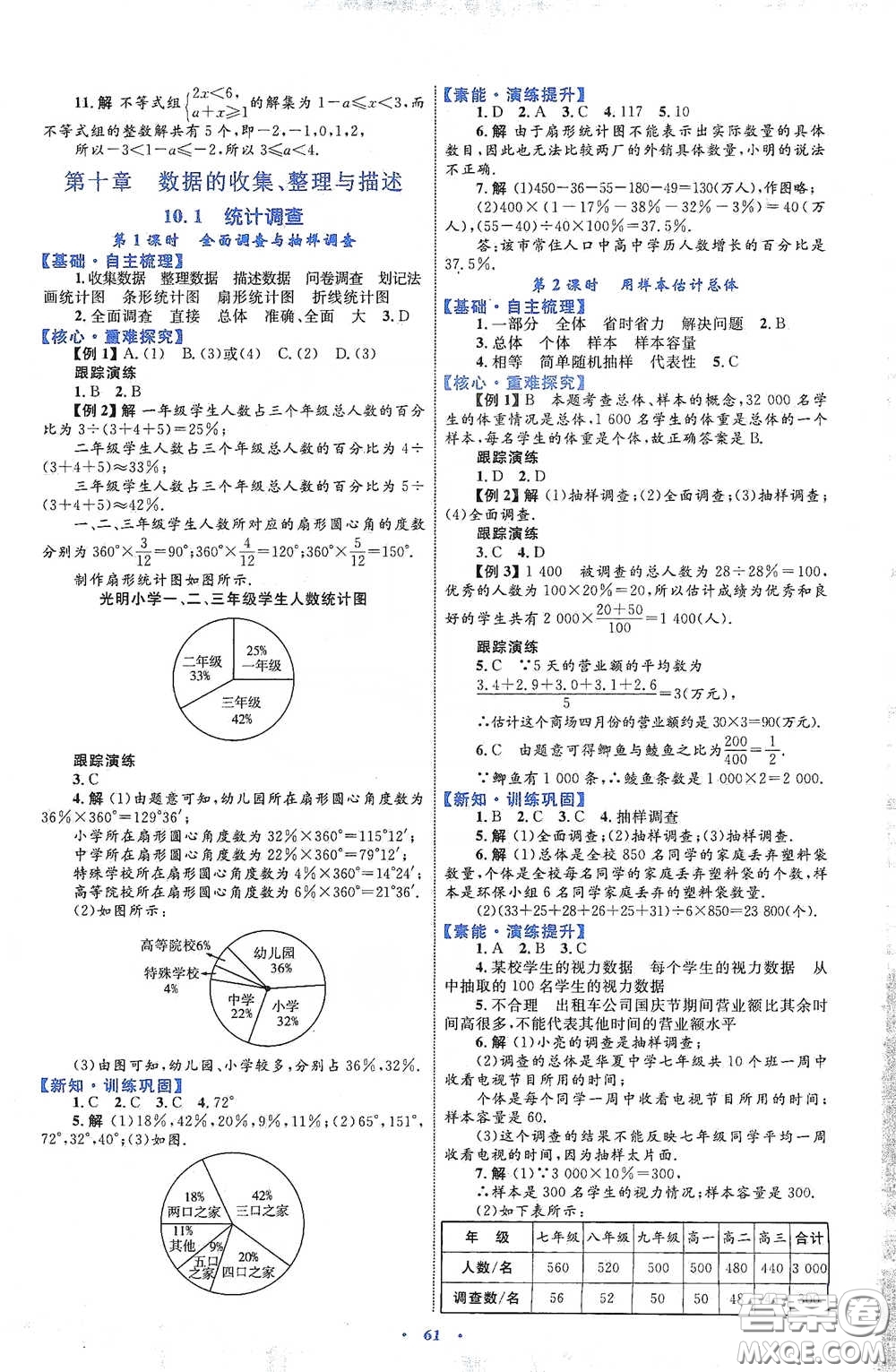 內(nèi)蒙古教育出版社2020學(xué)習(xí)目標(biāo)與檢測(cè)七年級(jí)數(shù)學(xué)下冊(cè)人教版答案