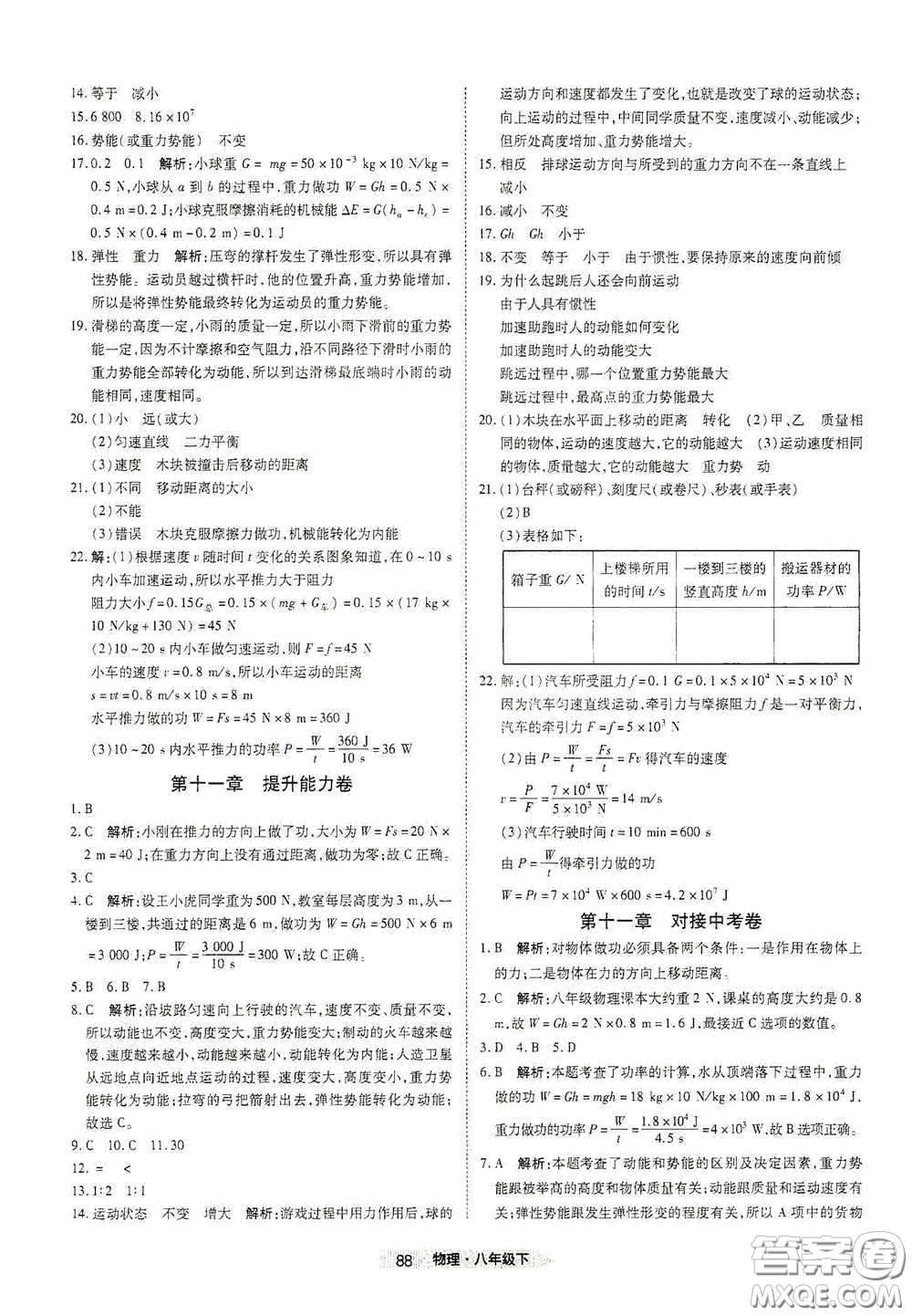 湖北教育出版社2020全優(yōu)標(biāo)準(zhǔn)卷八年級(jí)物理下冊(cè)答案