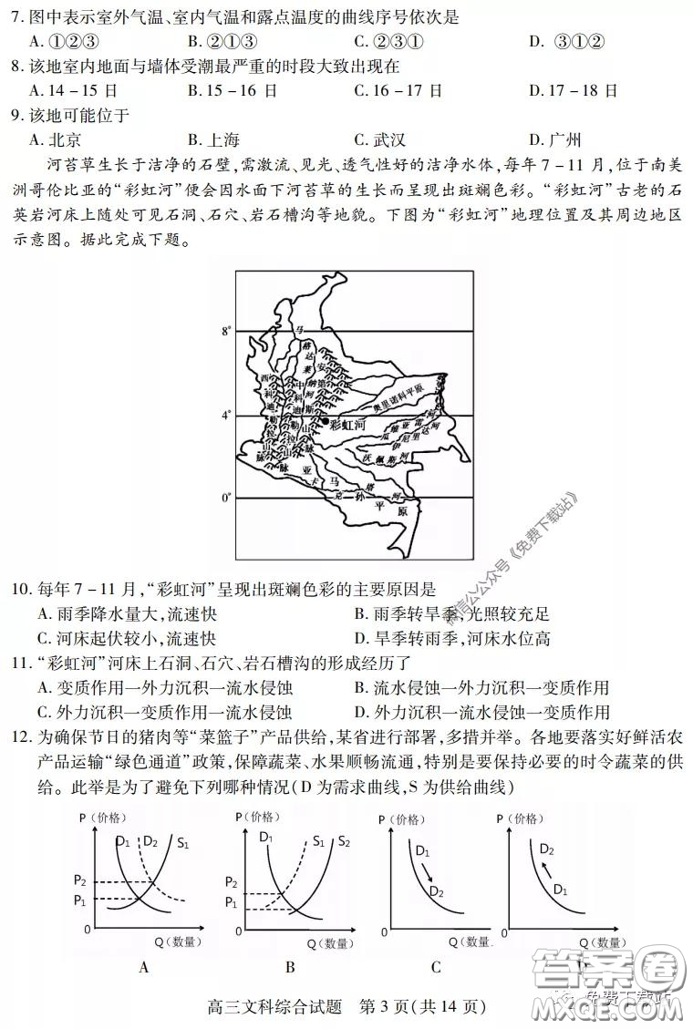 運城市2020年高三4月調研測試文科綜合試題及答案