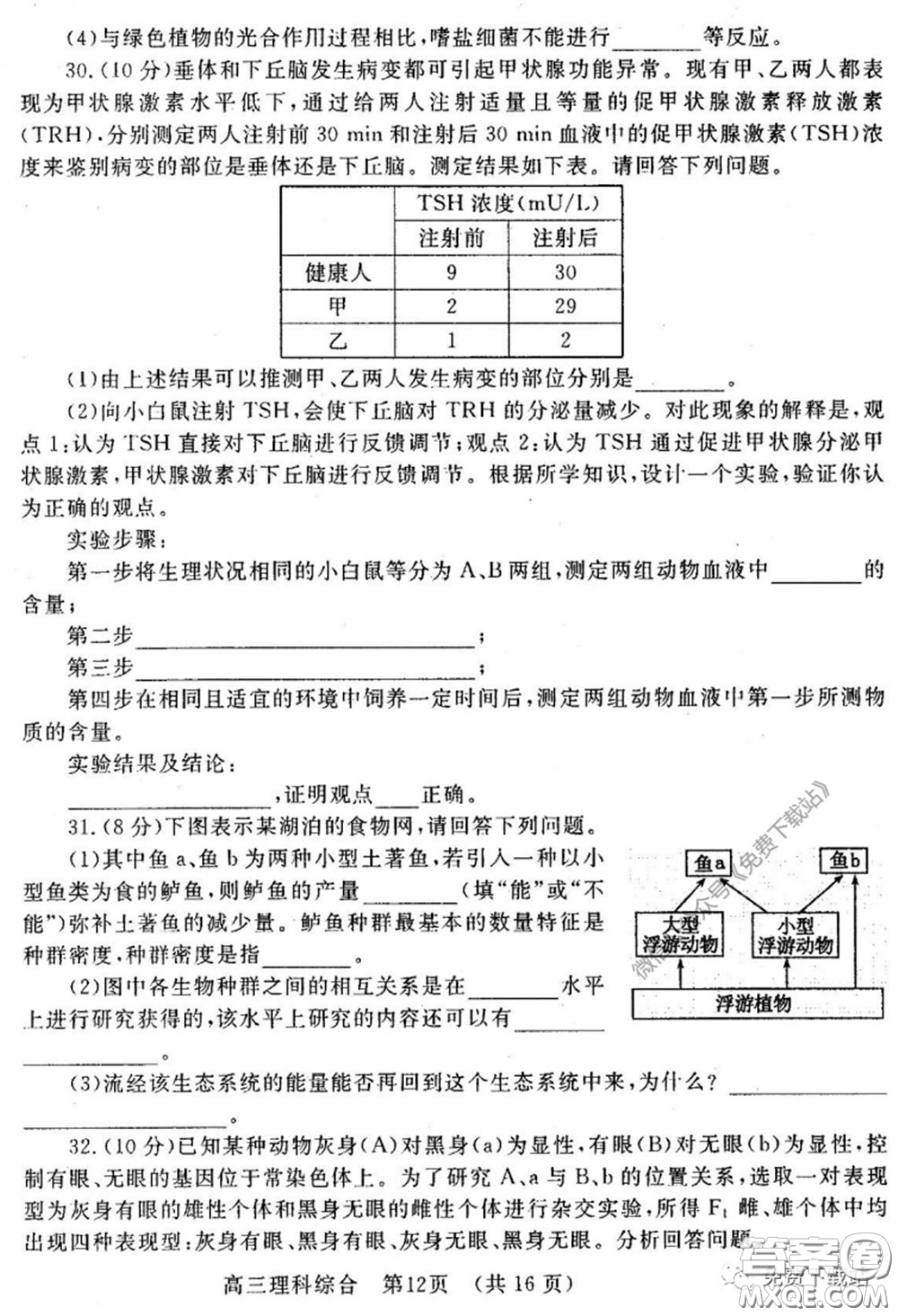 洛陽市2019-2020學年高中三年級第二次統(tǒng)一考試理科綜合試題及答案