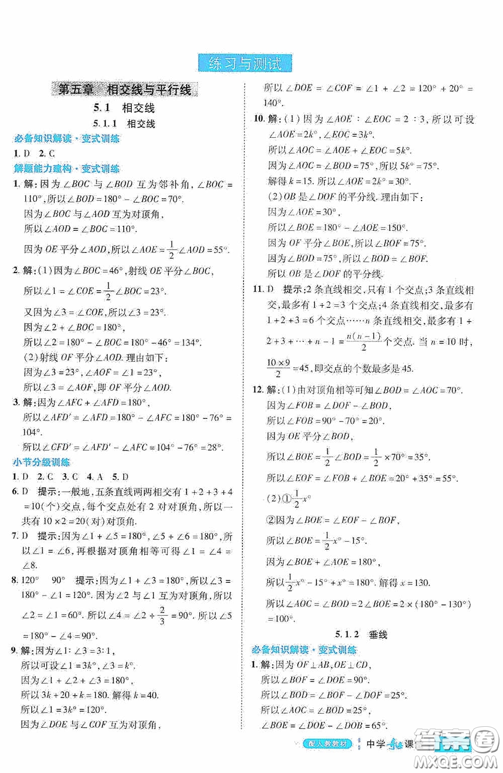 世紀英才中學奇跡課堂2020期末專題總復習七年級數學下冊人教版教材答案