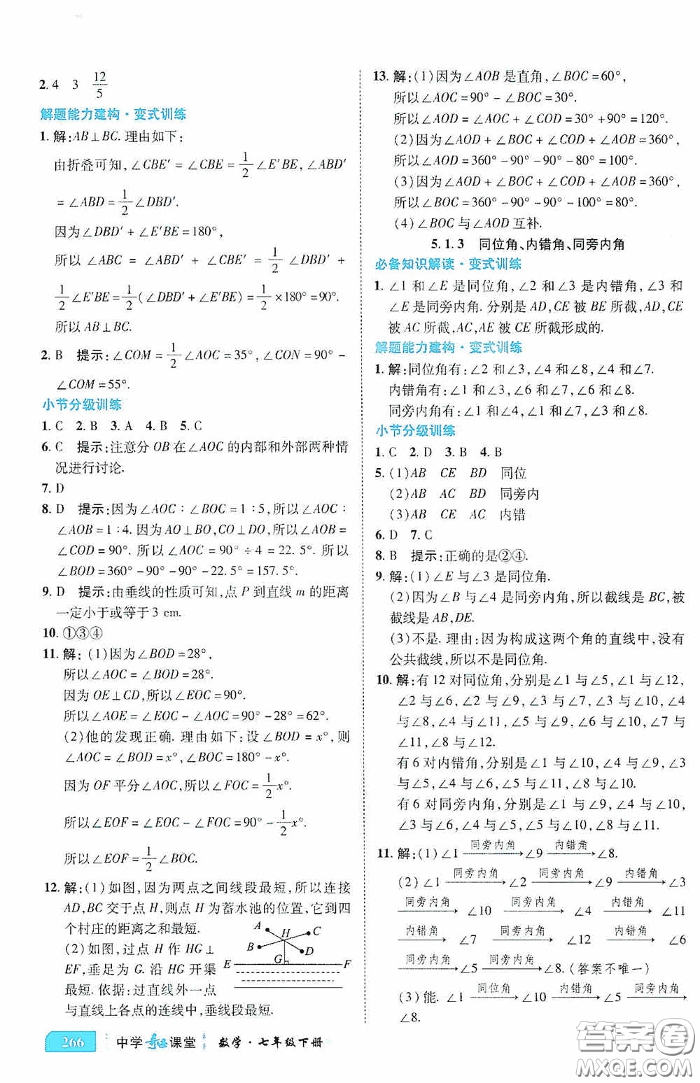 世紀英才中學奇跡課堂2020期末專題總復習七年級數學下冊人教版教材答案