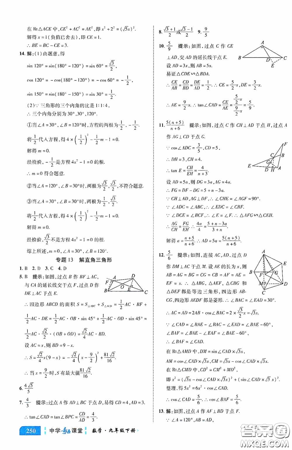 世紀(jì)英才中學(xué)奇跡課堂2020中考專題總復(fù)習(xí)九年級數(shù)學(xué)下冊人教版教材答案