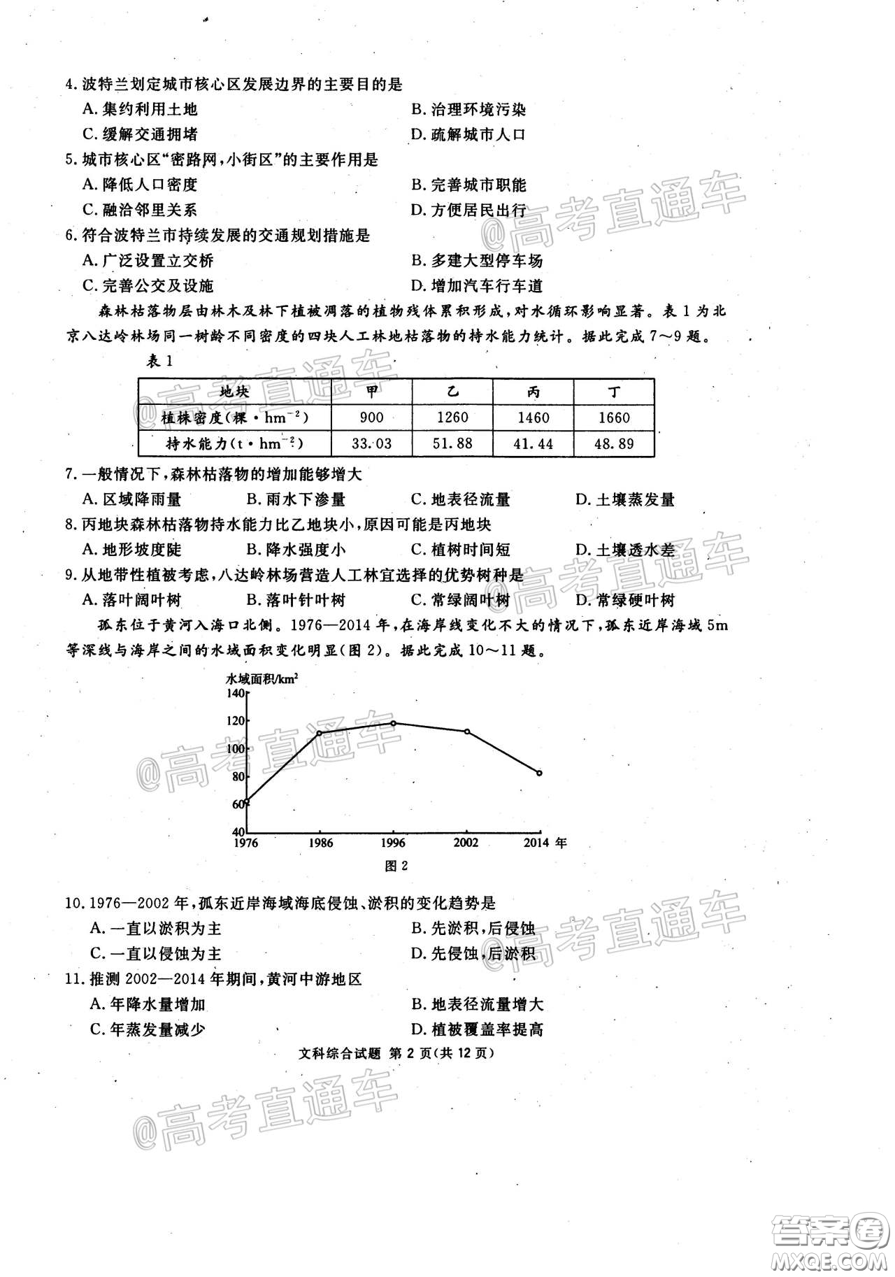 2020年四川九市聯(lián)考內(nèi)江廣安等高三第二次模擬考試文科綜合試題及答案