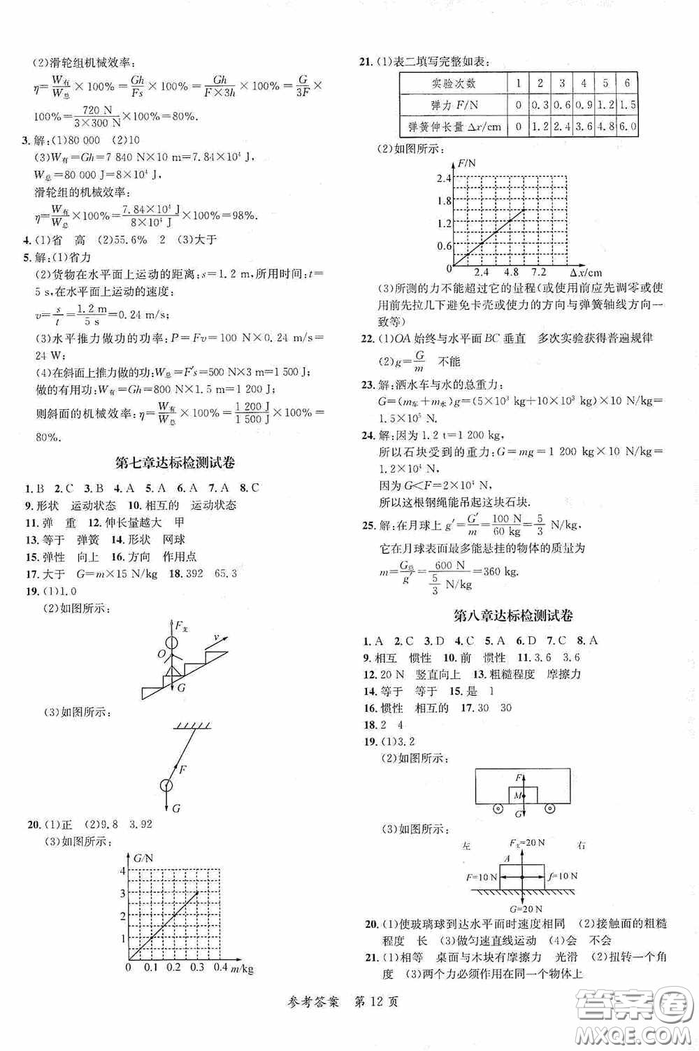 新疆青少年出版社2020高效課堂八年級物理下冊人教版答案