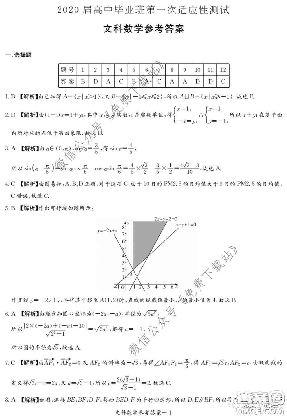 廣西2020屆高中畢業(yè)班第一次適應(yīng)性測試文科數(shù)學試題及答案