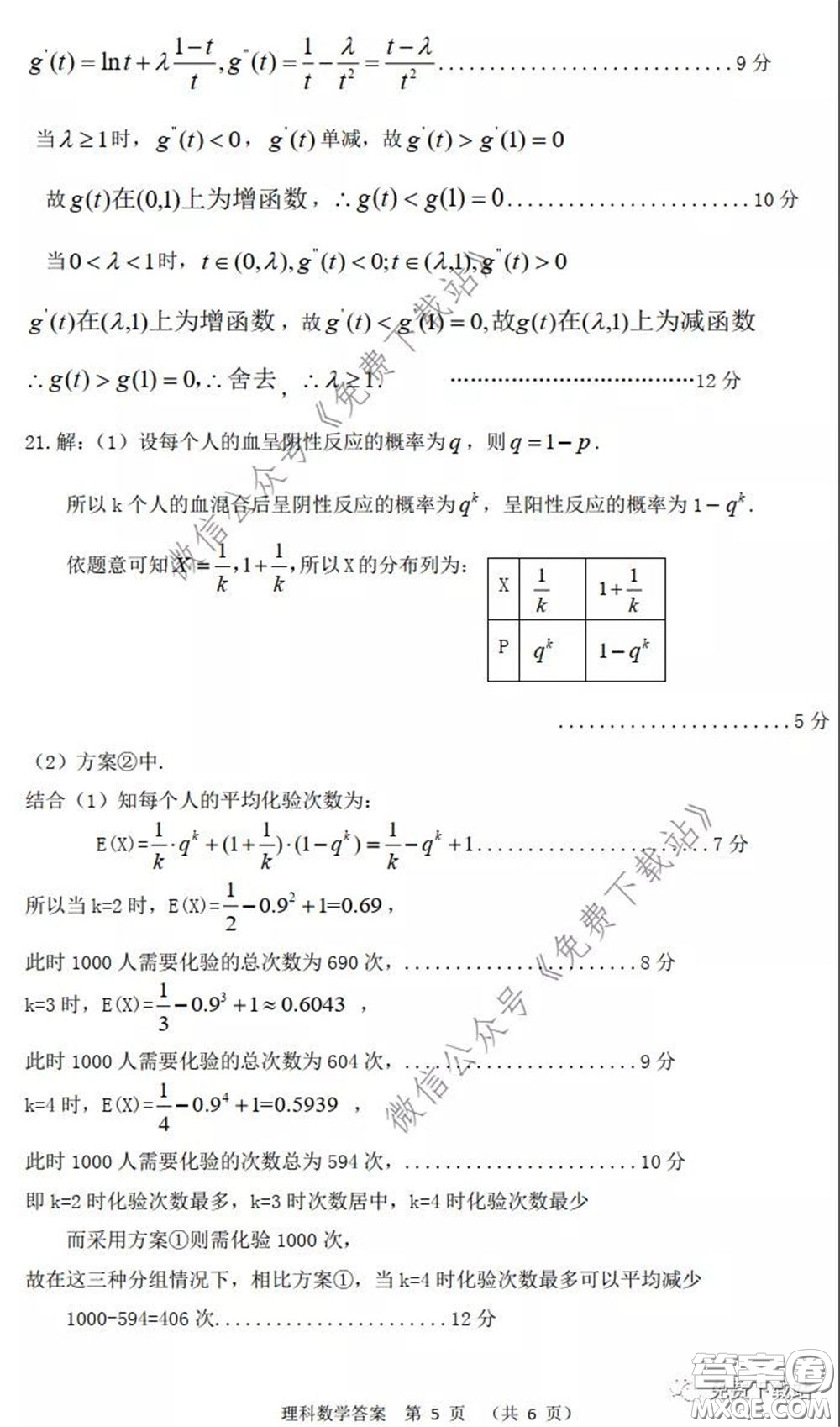 2020年河南省六市高三第一次模擬調(diào)研理科數(shù)學(xué)試題答案