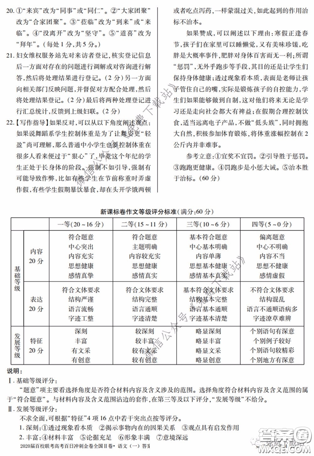 2020屆百校聯考高考百日沖刺金卷一全國二卷語文試題及答案