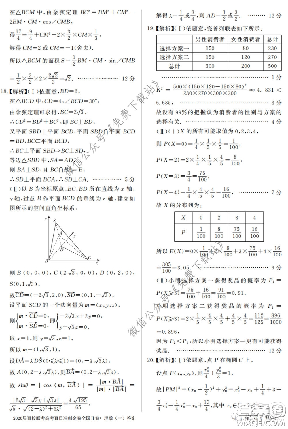 2020屆百校聯(lián)考高考百日沖刺金卷一全國(guó)二卷理科數(shù)學(xué)試題及答案