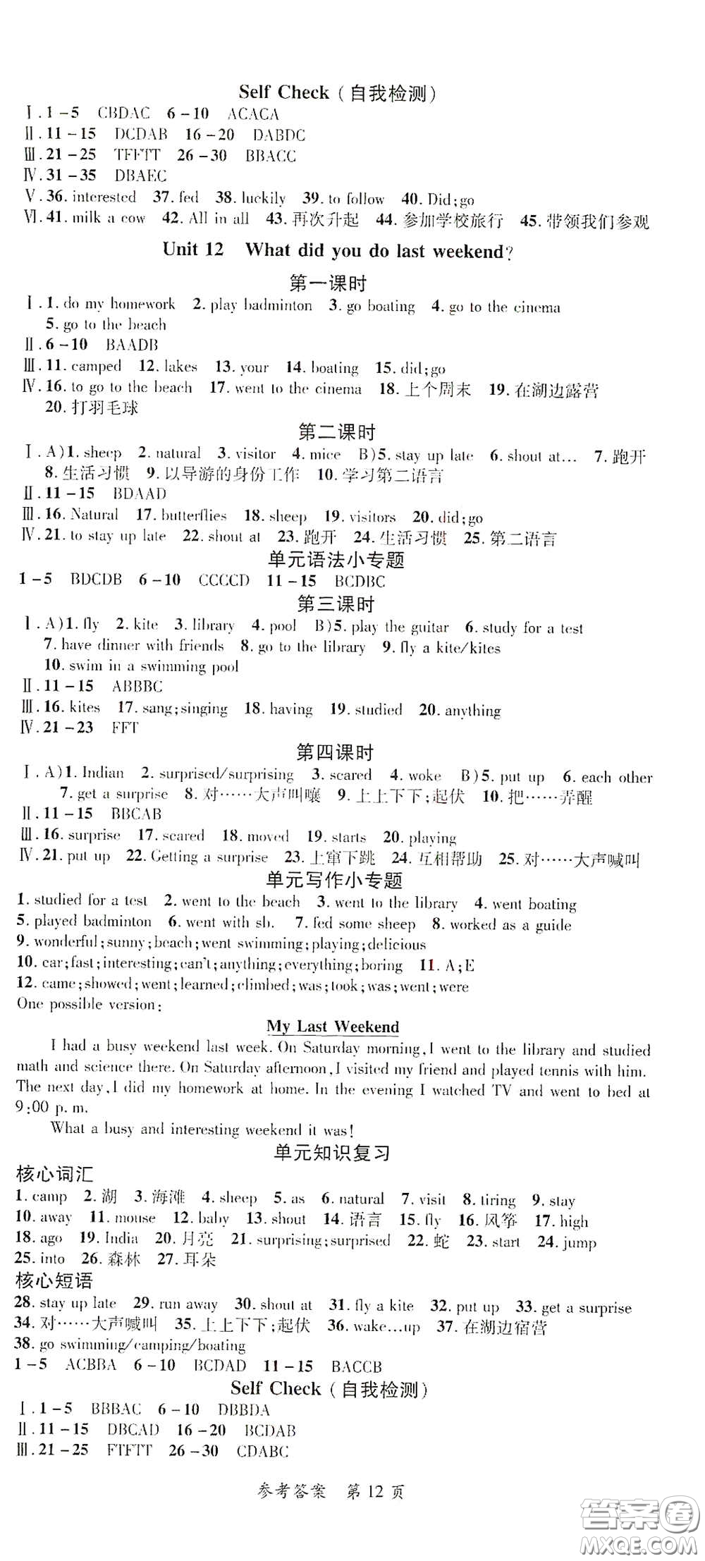 新疆青少年出版社2020高效課堂七年級英語下冊人教版答案