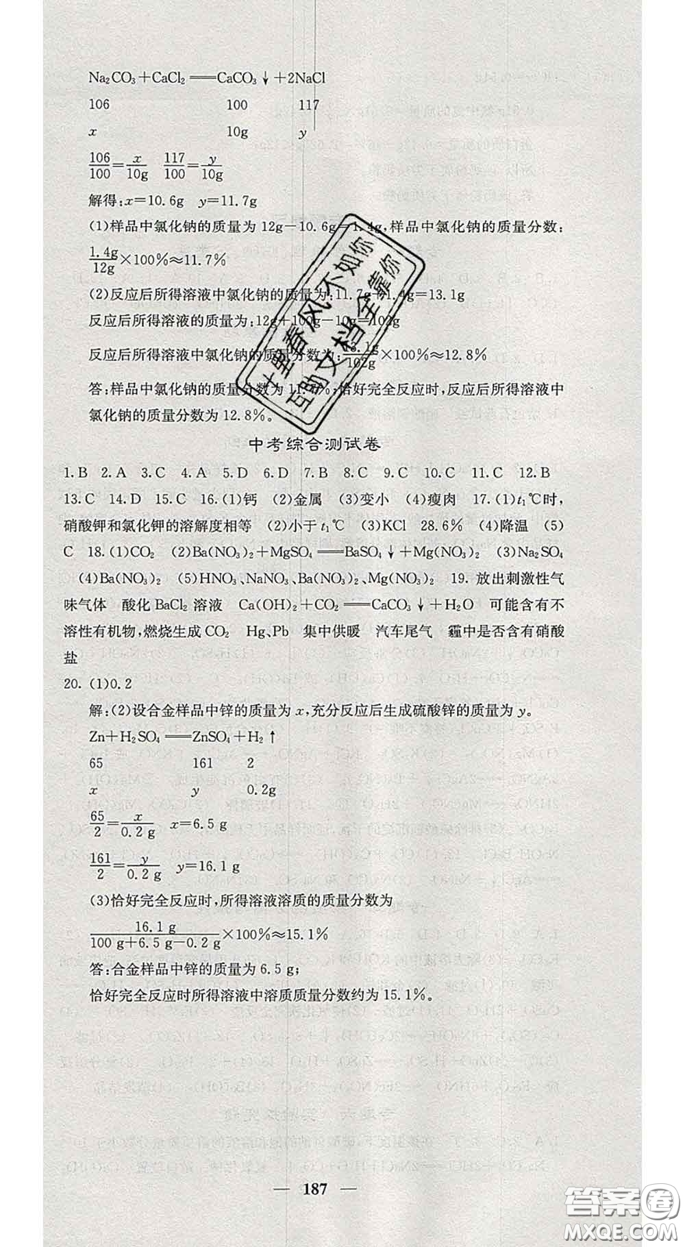 四川大學(xué)出版社2020春名校課堂內(nèi)外九年級(jí)化學(xué)下冊(cè)人教版答案