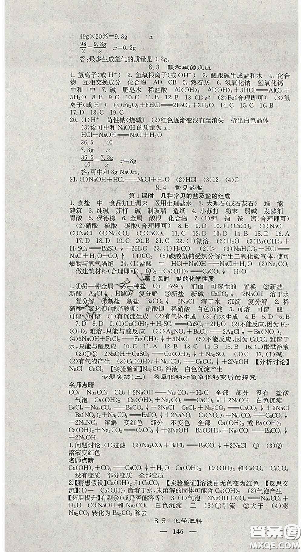 四川大學(xué)出版社2020春名校課堂內(nèi)外九年級(jí)化學(xué)下冊(cè)科學(xué)版答案