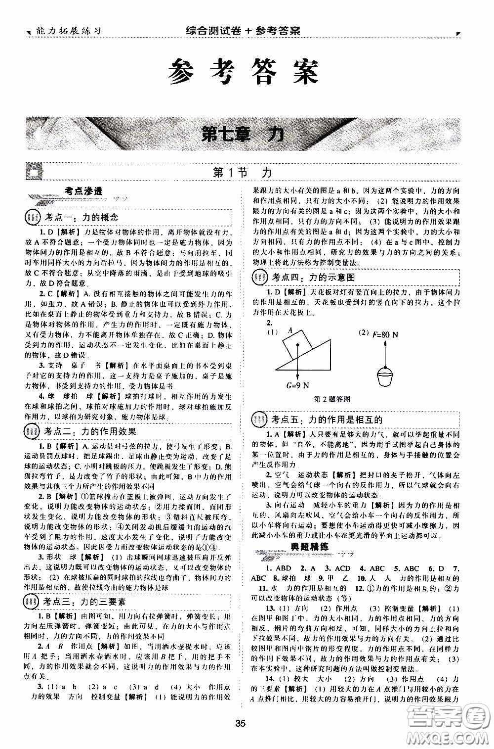 2020年能力拓展練習(xí)八年級(jí)下冊(cè)物理人教版參考答案