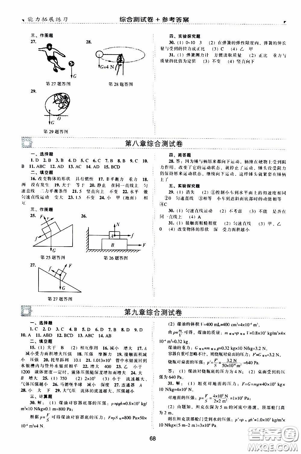 2020年能力拓展練習(xí)八年級(jí)下冊(cè)物理人教版參考答案