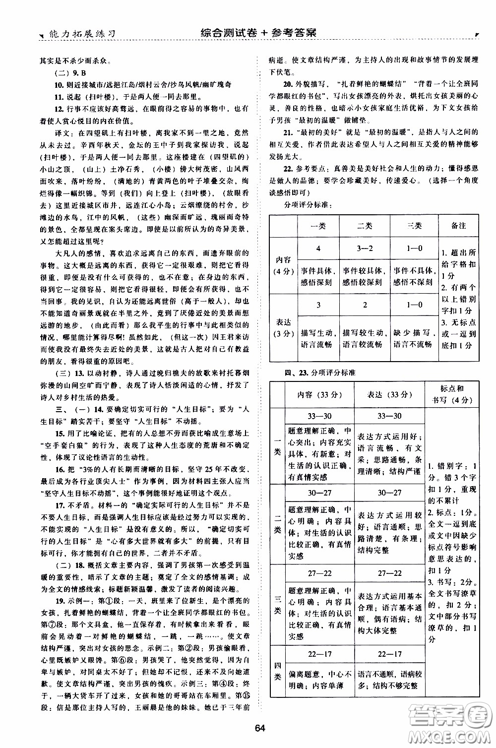 2020年能力拓展練習(xí)九年級下冊語文人教版參考答案