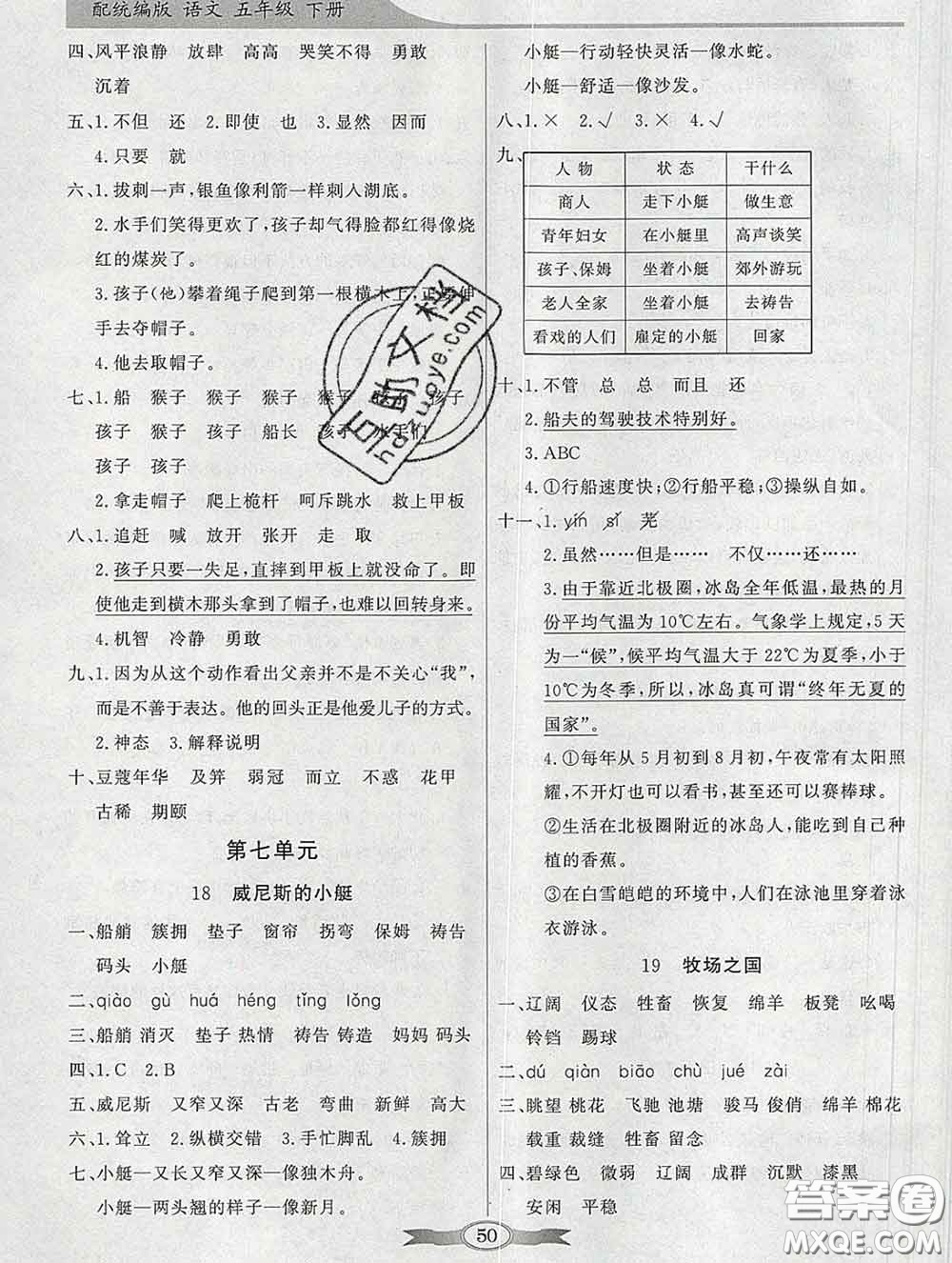 百年學(xué)典2020新版同步導(dǎo)學(xué)與優(yōu)化訓(xùn)練五年級(jí)語(yǔ)文下冊(cè)統(tǒng)編版參考答案