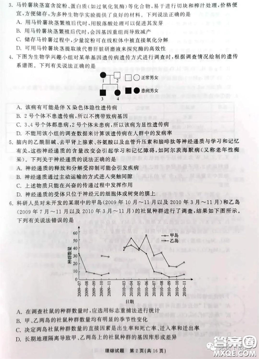 河北衡水中學(xué)2020屆全國高三第二次聯(lián)合考試?yán)砭C答案