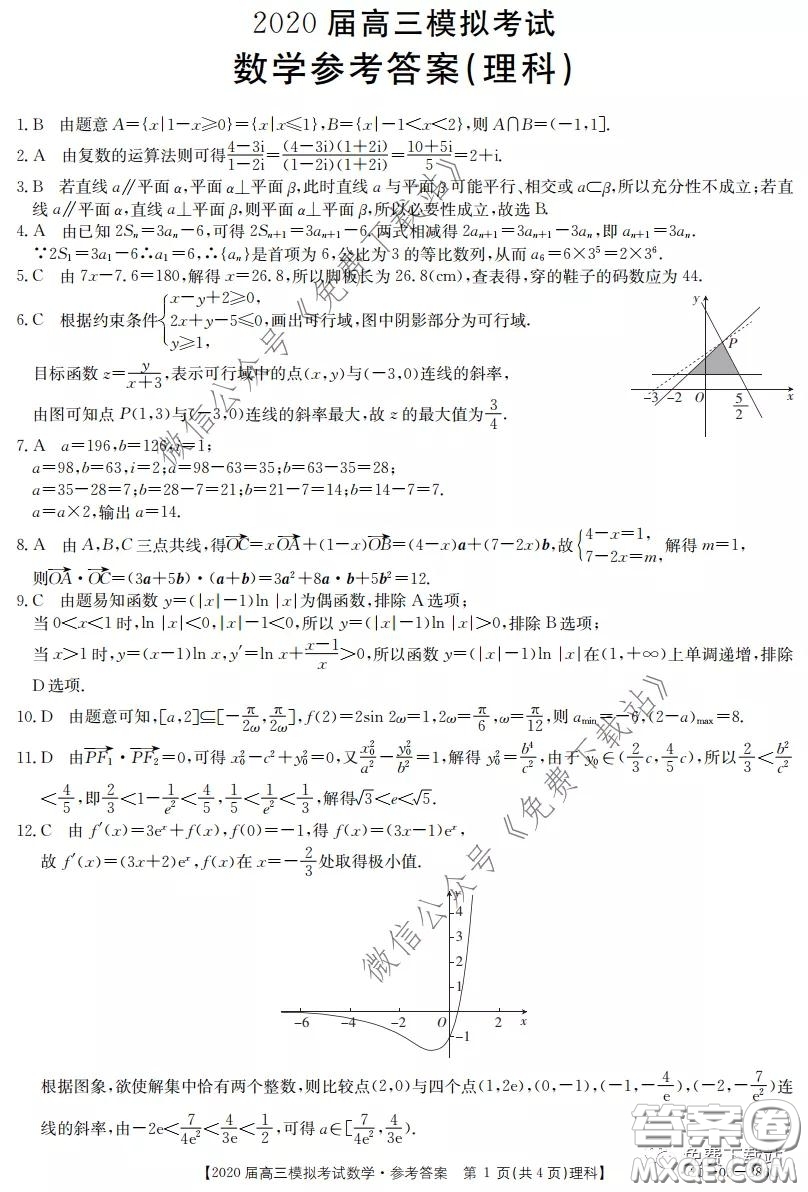 2020屆湖南金太陽高三模擬考試理科數學試題及答案