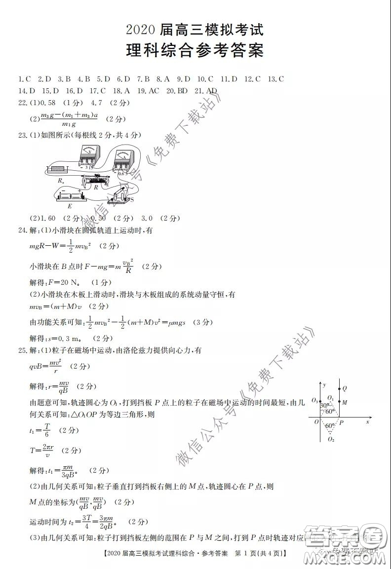 2020屆湖南金太陽高三模擬考試?yán)砜凭C合試題及答案