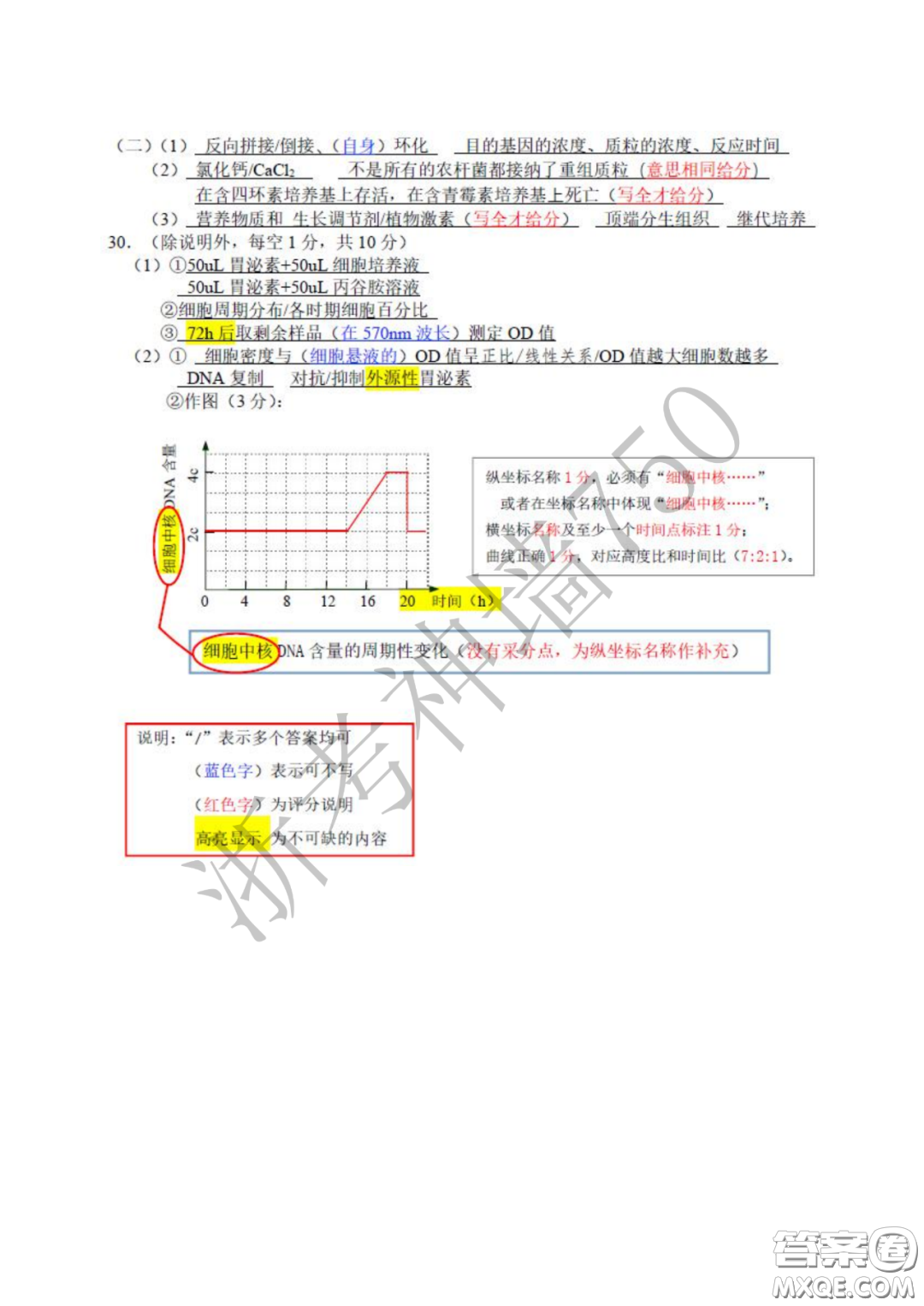 2020年4月溫州市普通高中高考適應性測試生物答案