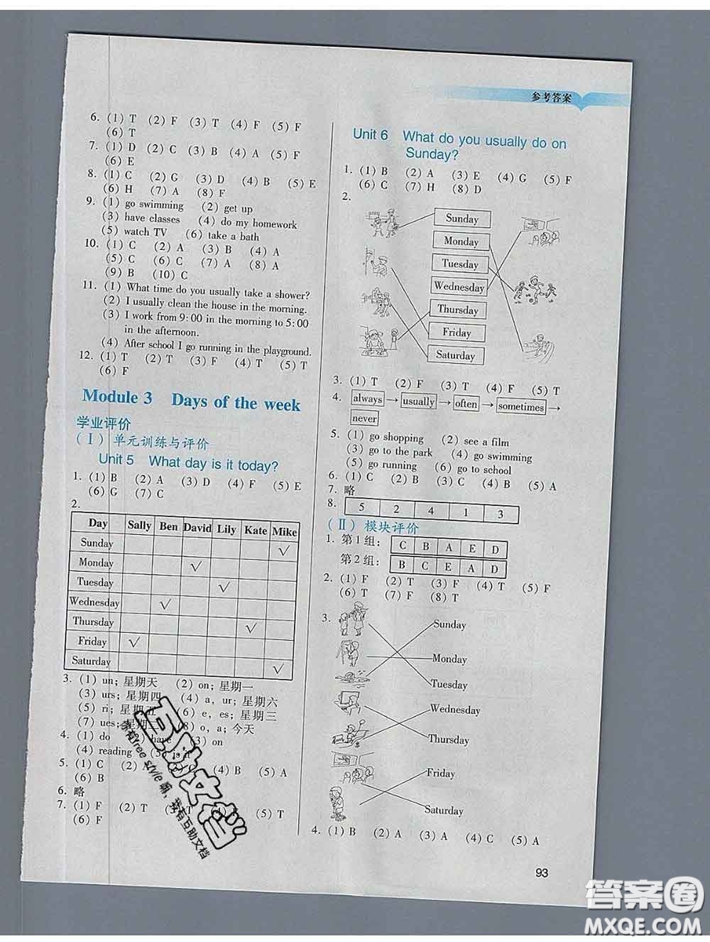 2020新版陽(yáng)光學(xué)業(yè)評(píng)價(jià)四年級(jí)英語(yǔ)下冊(cè)教科版參考答案