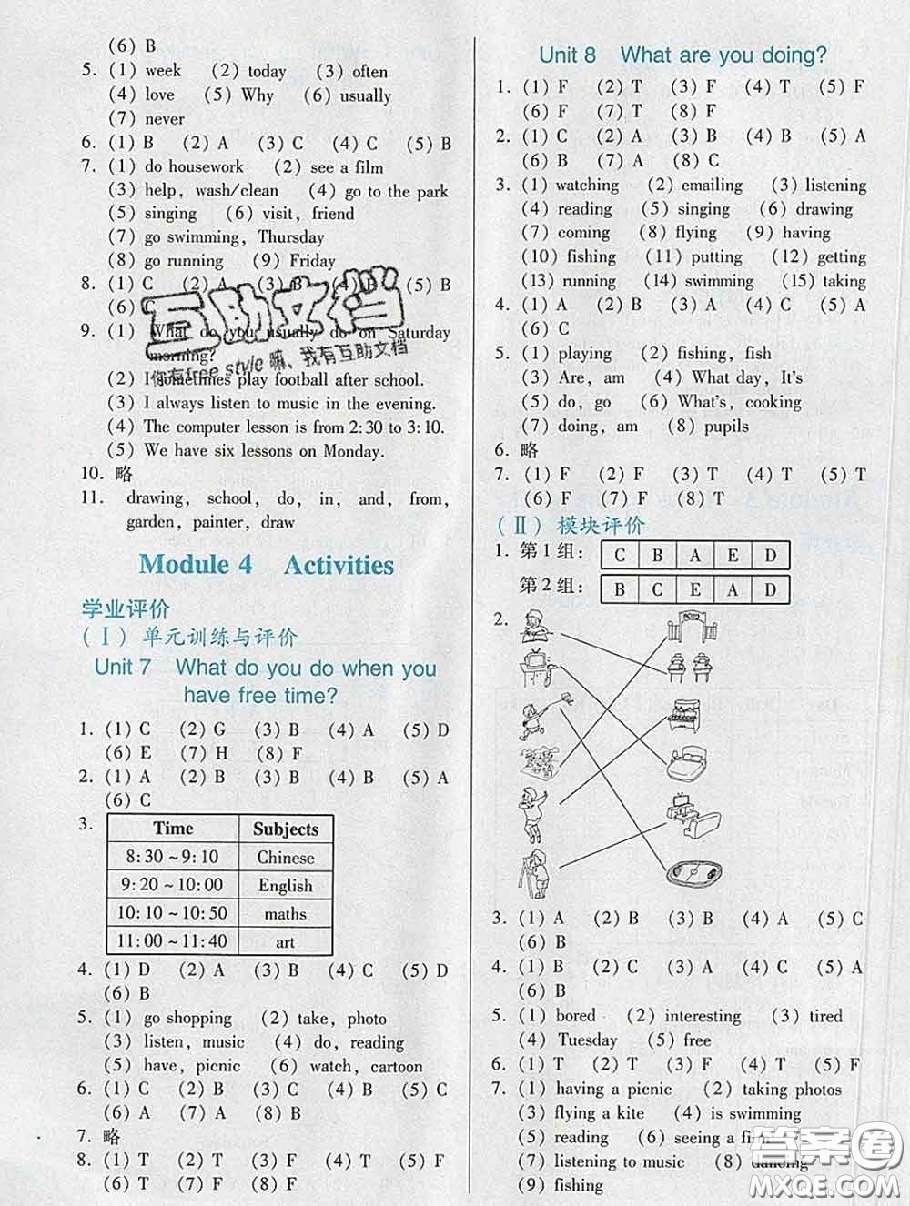 2020新版陽(yáng)光學(xué)業(yè)評(píng)價(jià)四年級(jí)英語(yǔ)下冊(cè)教科版參考答案