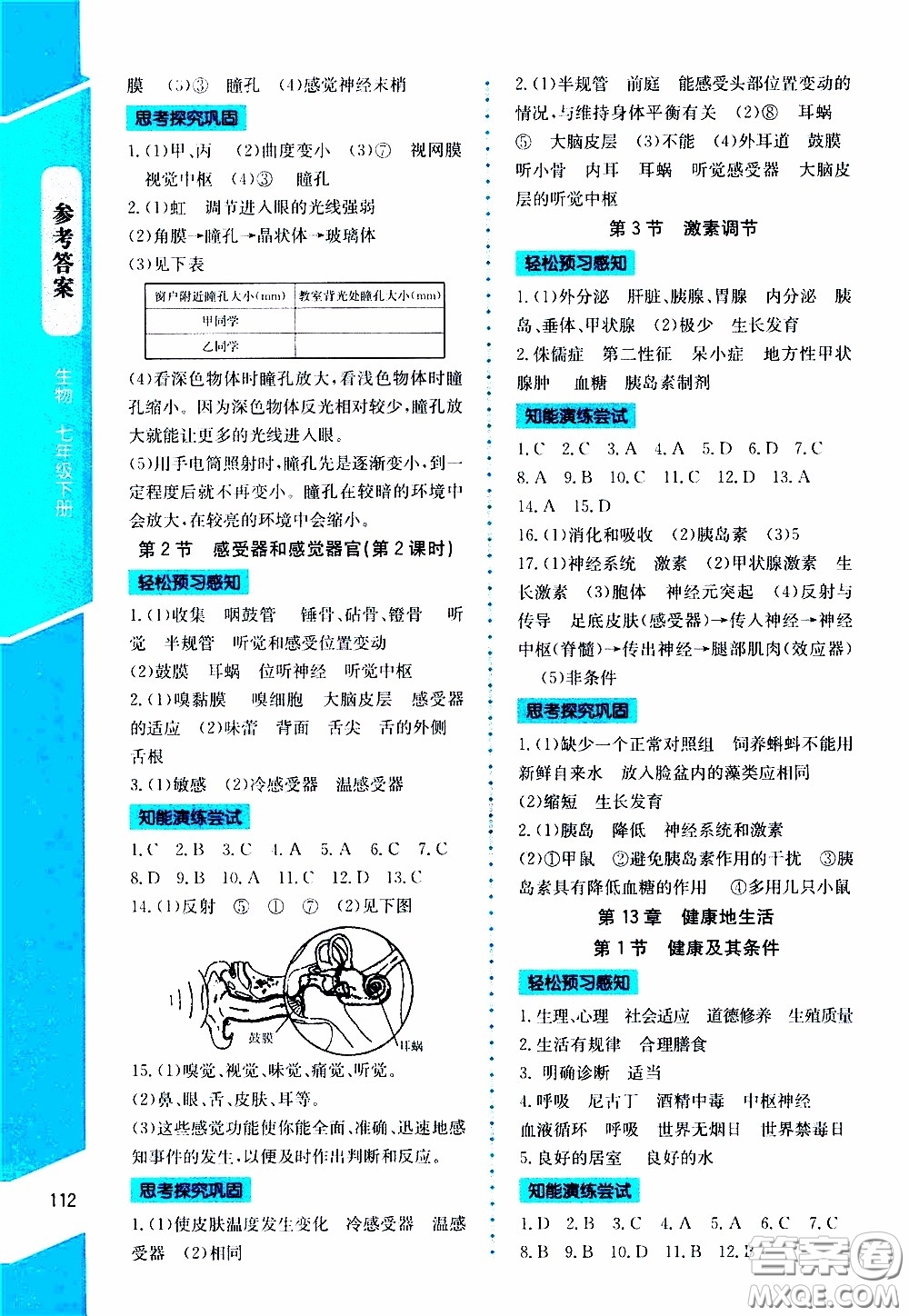 2020年課內(nèi)課外直通車生物七年級下冊北師大版參考答案