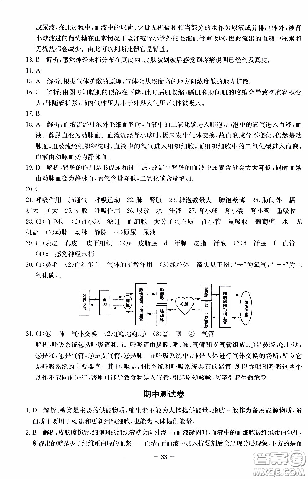 2020年課內(nèi)課外直通車生物七年級下冊北師大版參考答案