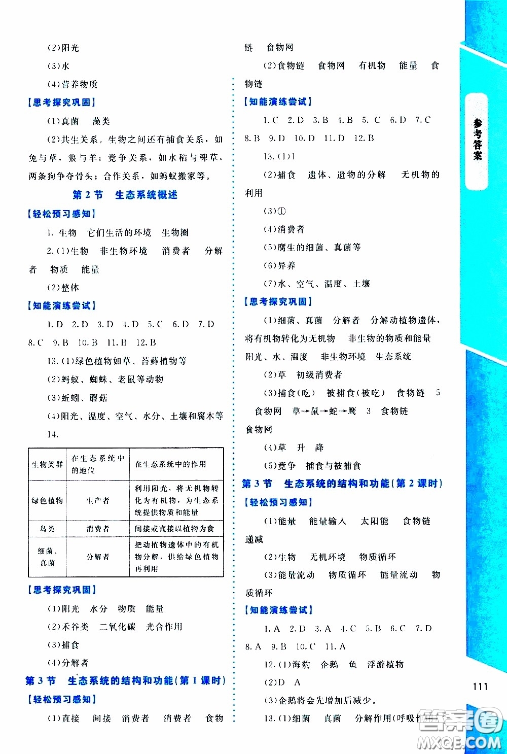 2020年課內(nèi)課外直通車生物八年級(jí)下冊(cè)北師大版參考答案