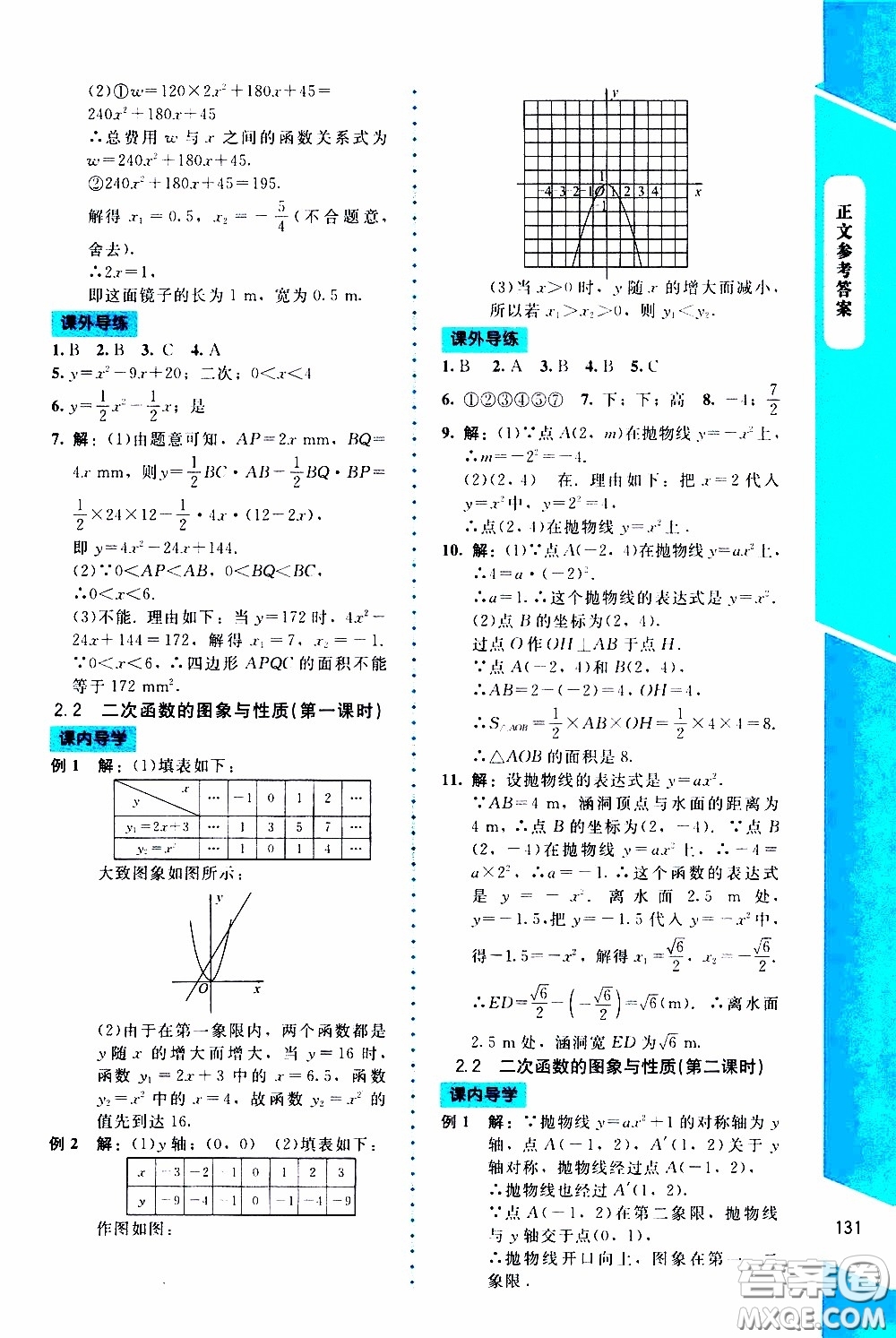 2020年課內(nèi)課外直通車數(shù)學(xué)九年級(jí)下冊北師大版參考答案