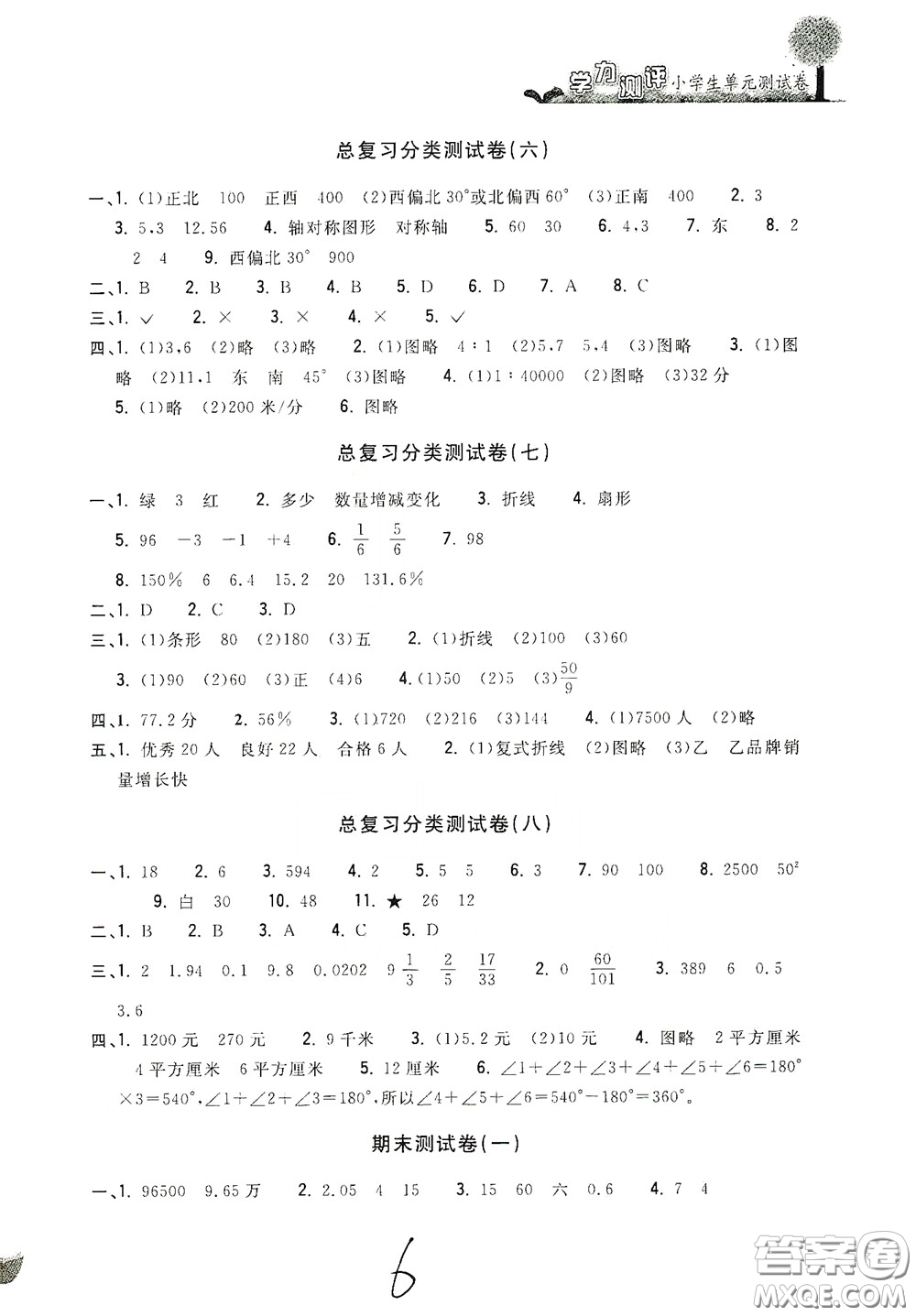 浙江工商大學(xué)出版社2020學(xué)力測(cè)評(píng)小學(xué)單元測(cè)試卷六年級(jí)數(shù)學(xué)下冊(cè)答案