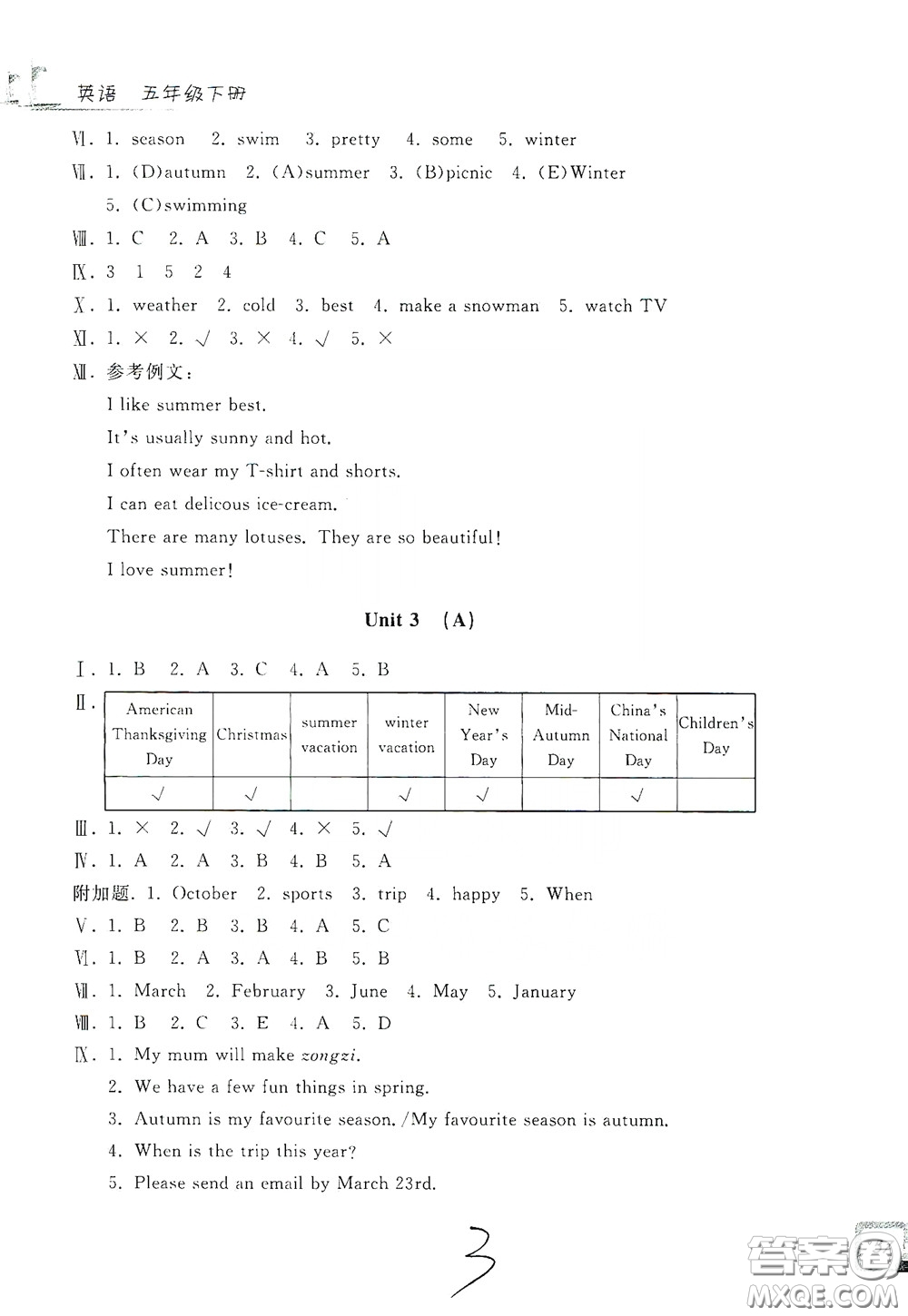 浙江工商大學(xué)出版社2020學(xué)力測評小學(xué)單元測試卷五年級英語下冊答案