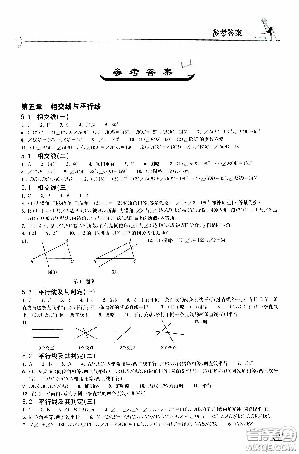 2020年長江作業(yè)本同步練習(xí)數(shù)學(xué)七年級下冊人教版參考答案