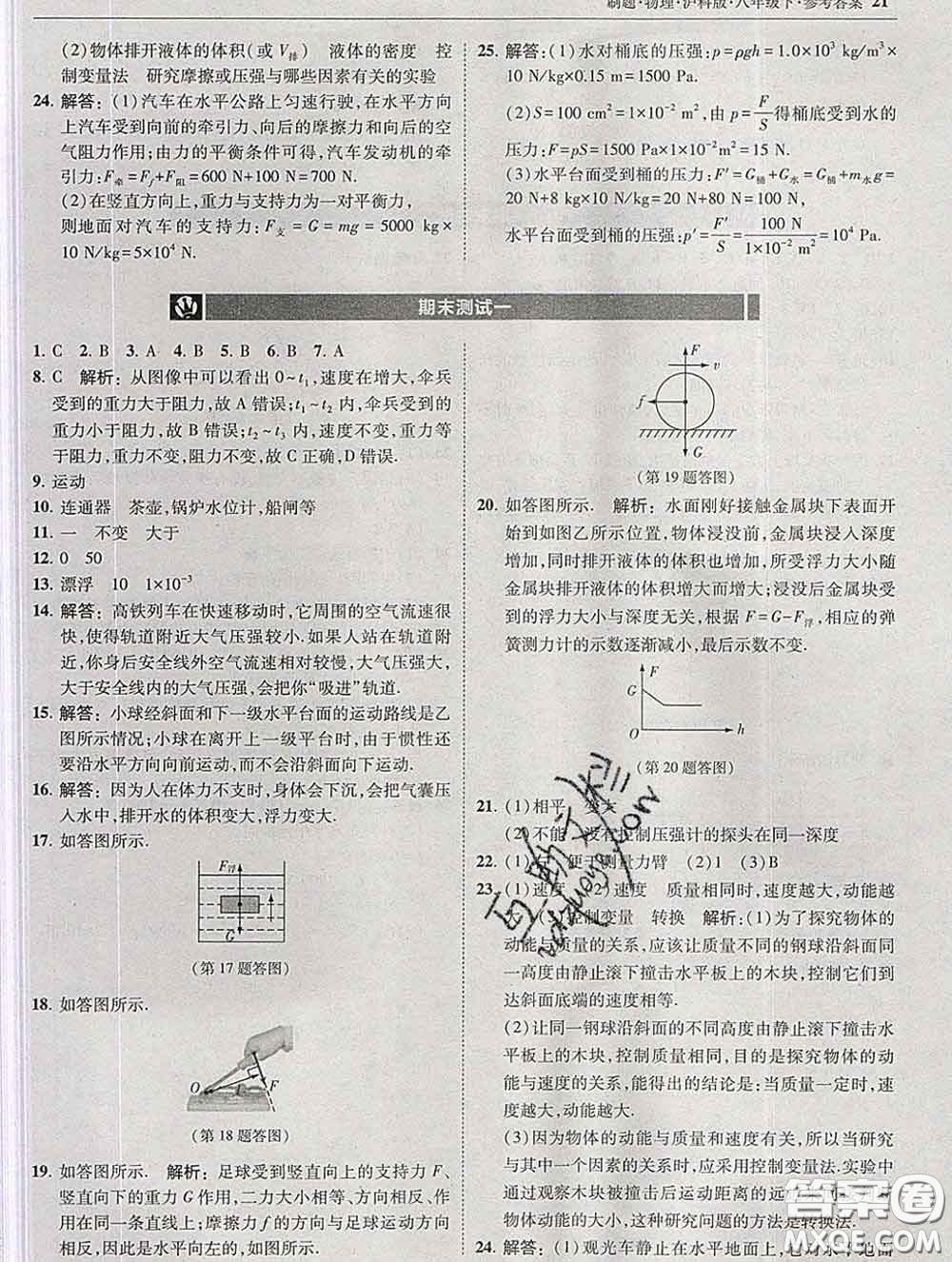 東北師范大學(xué)出版社2020春北大綠卡刷題八年級物理下冊滬科版答案