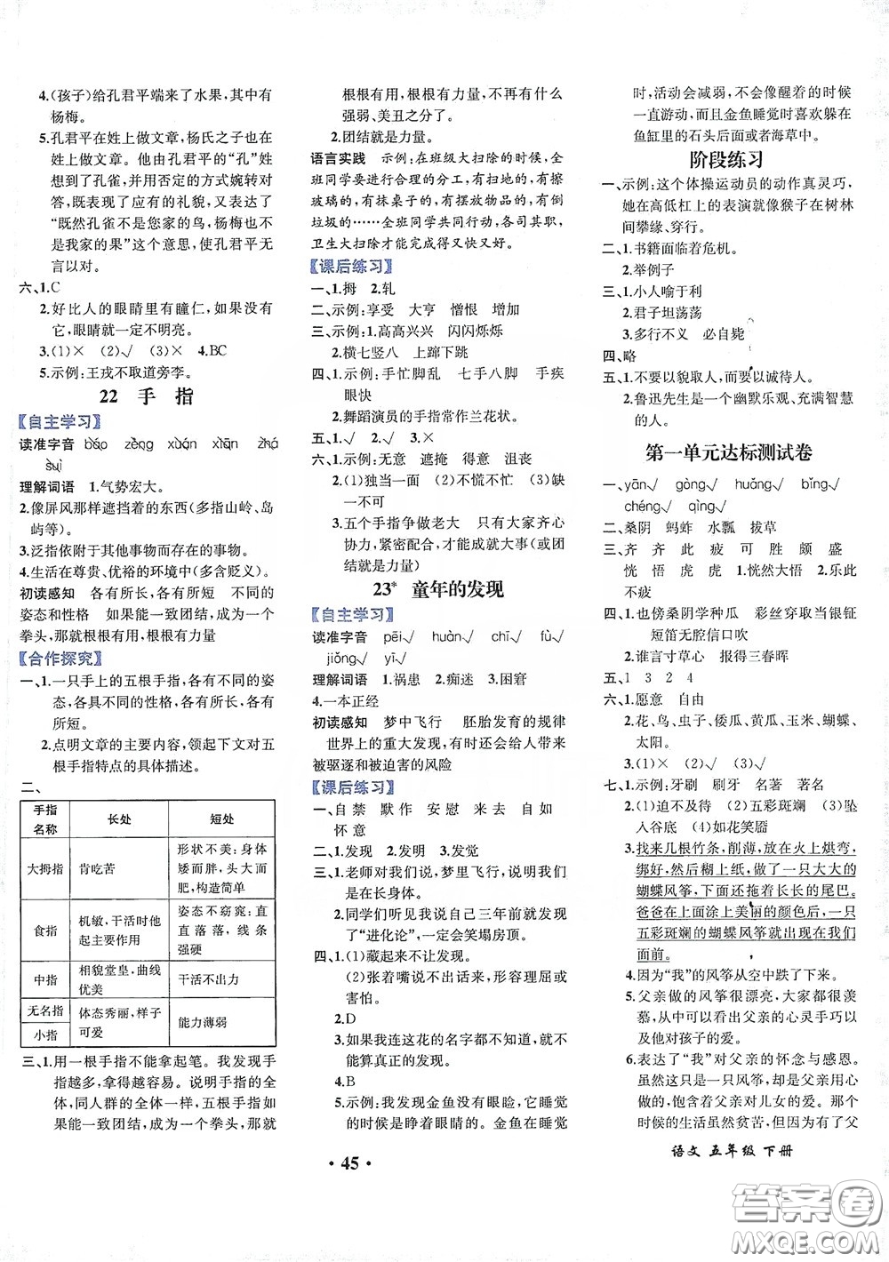 人民教育出版社2020勝券在握同步解析與測評五年級語文下冊人教重慶專版答案