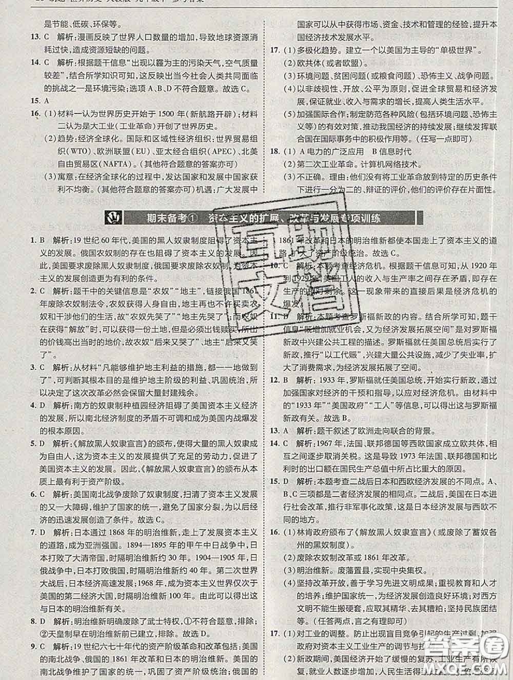 東北師范大學(xué)出版社2020春北大綠卡刷題九年級歷史下冊人教版答案