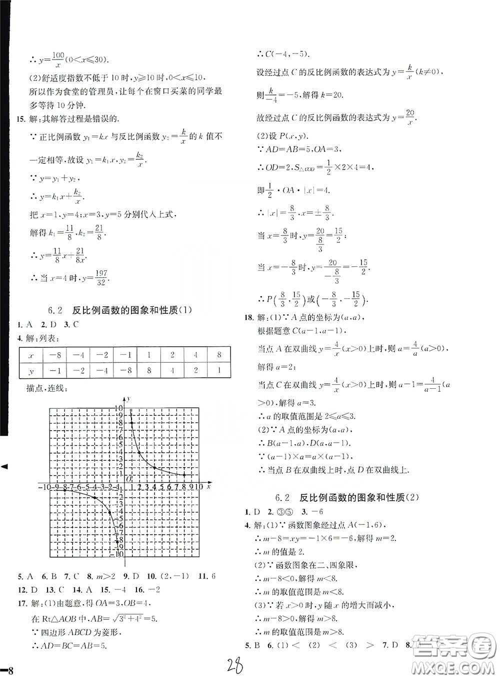 浙江工商大學(xué)出版社2020一閱優(yōu)品作業(yè)本數(shù)學(xué)A本八年級下冊浙教版答案