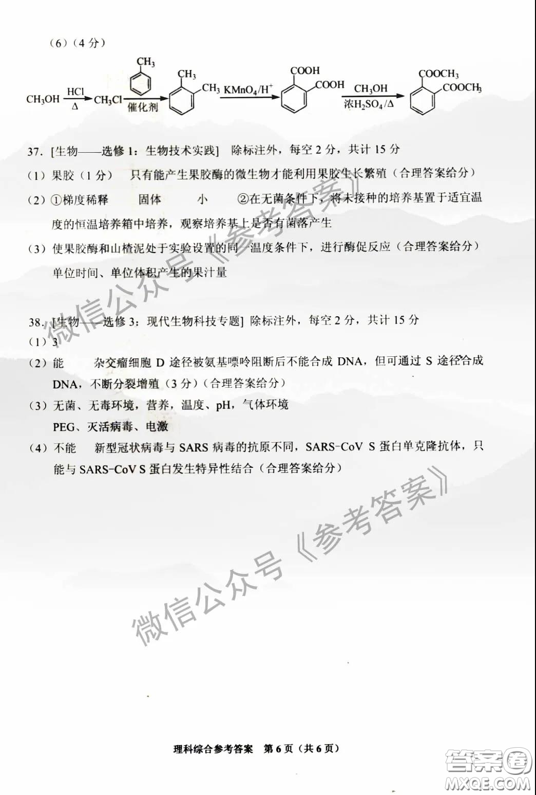 貴州省2020年普通高等學(xué)校招生適應(yīng)性測(cè)試?yán)砜凭C合參考答案