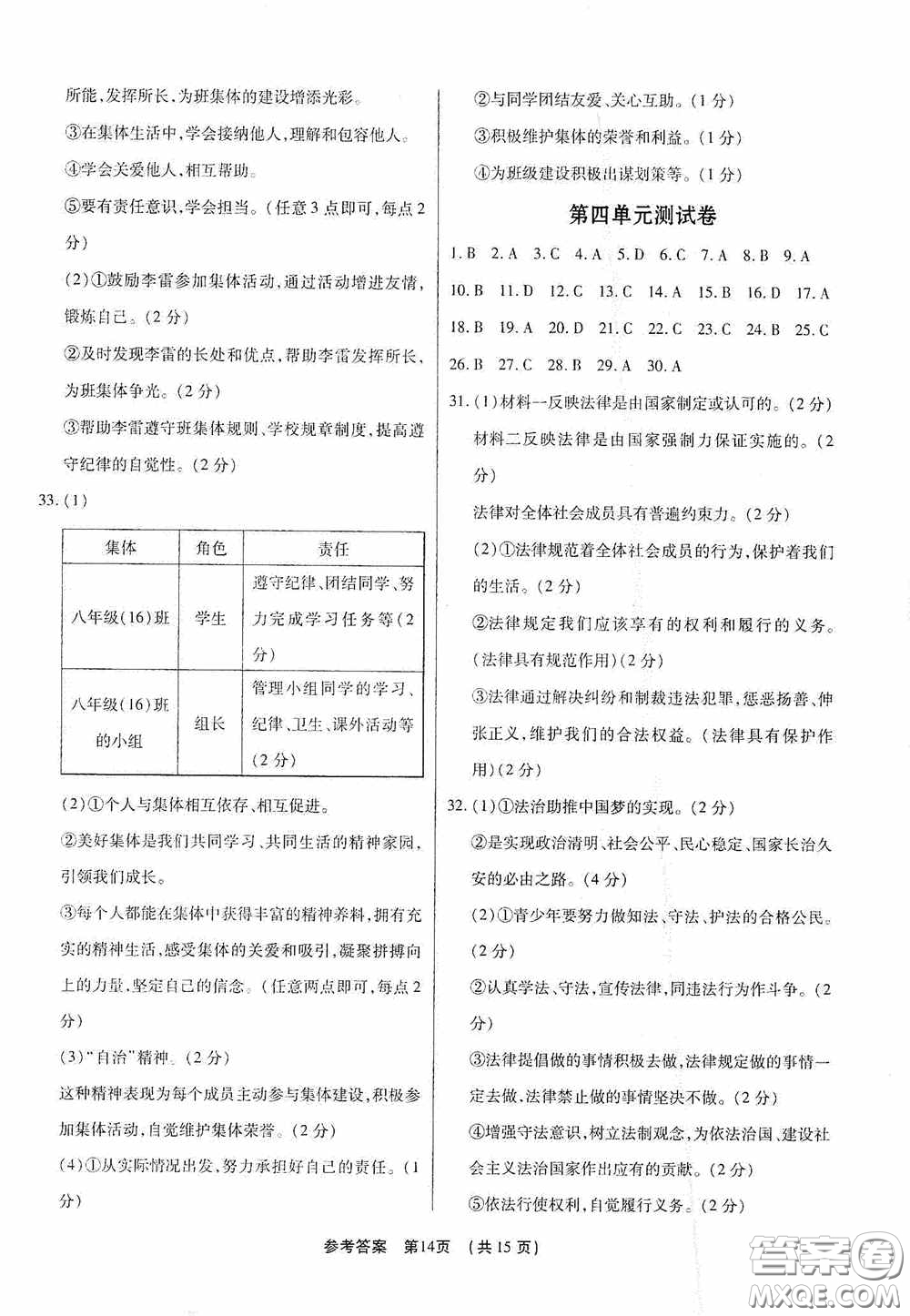 新世紀出版社名師導航同步系列2020版考點跟蹤同步訓練深圳專版七年級道德與法治下冊答案