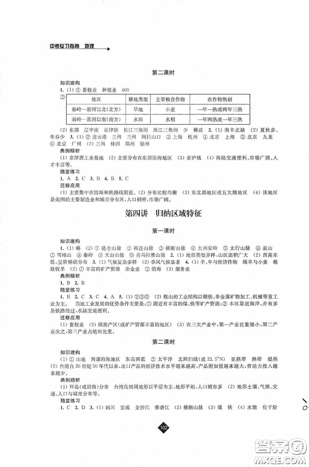 江蘇人民出版社2020年中考復(fù)習(xí)指南地理答案