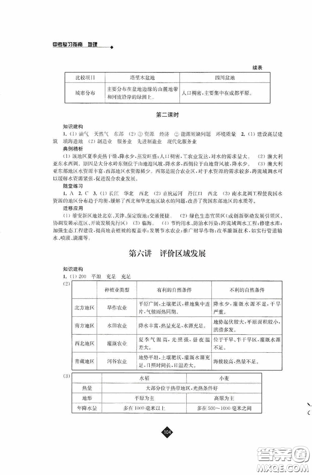 江蘇人民出版社2020年中考復(fù)習(xí)指南地理答案