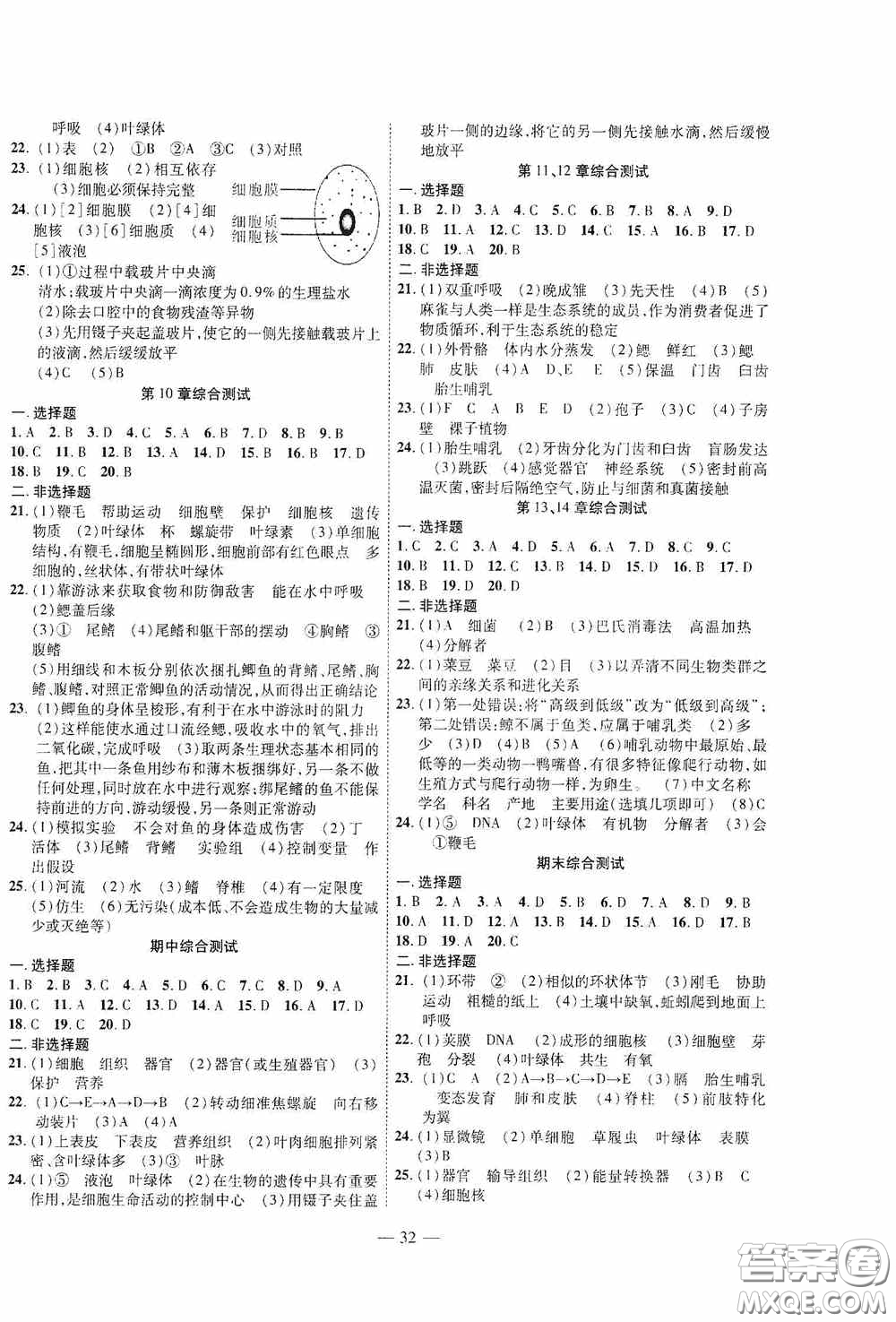 世界圖書(shū)出版公司2020新課程成長(zhǎng)資源課時(shí)精練七年級(jí)生物下冊(cè)蘇教版答案