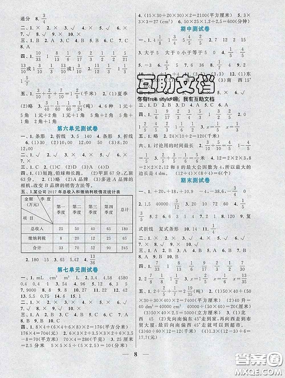 2020新版啟東黃岡作業(yè)本五年級(jí)數(shù)學(xué)下冊(cè)青島版六三制答案