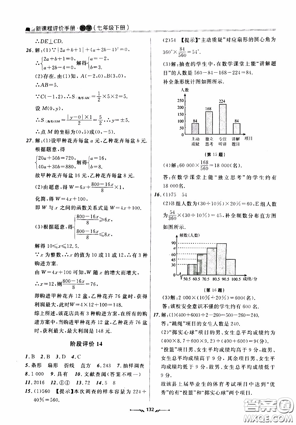 遼寧師范大學(xué)出版社2021新課程評(píng)價(jià)手冊(cè)七年級(jí)數(shù)學(xué)下冊(cè)人教版答案