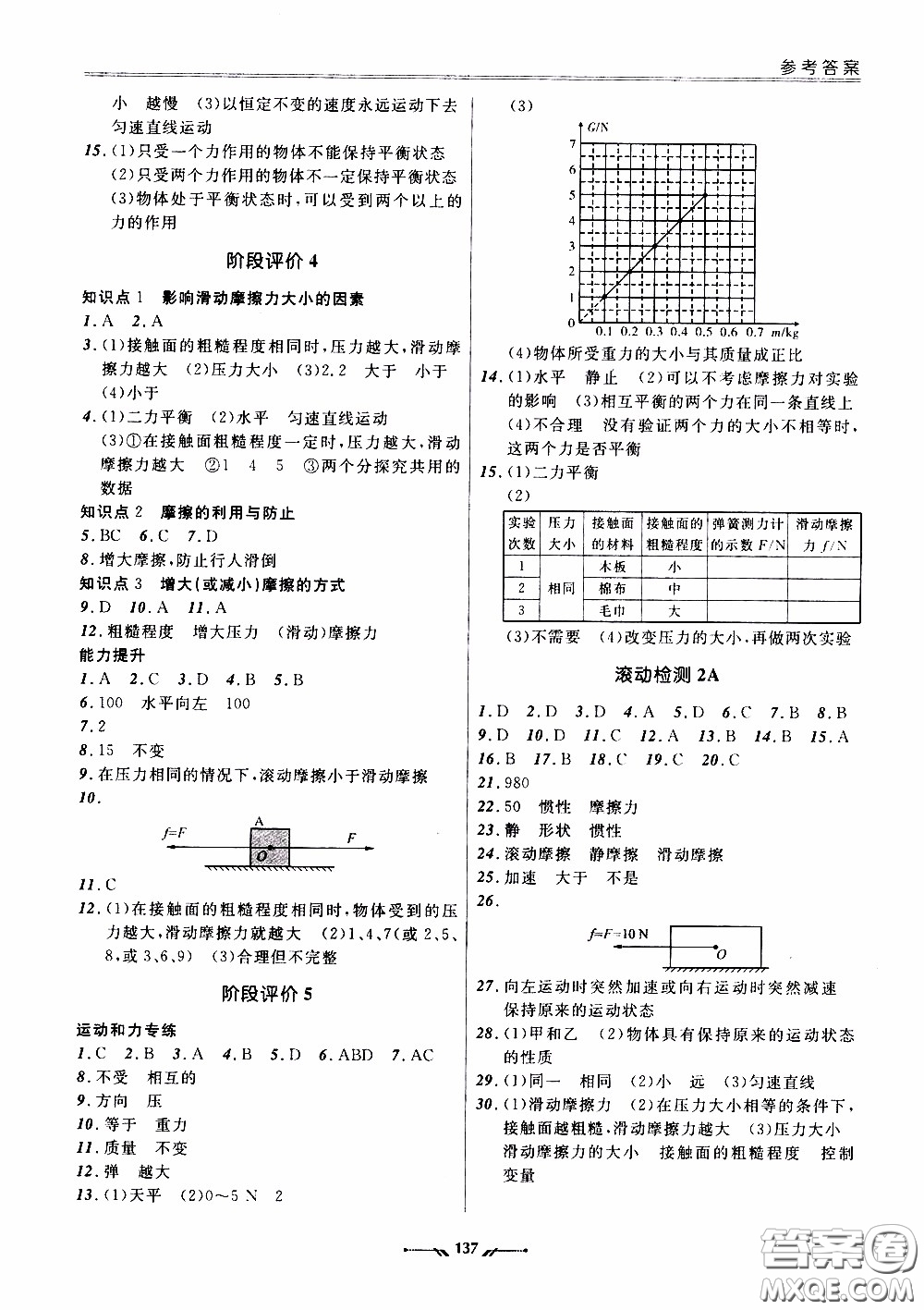 2020年新課程評價手冊物理八年級下冊人教版參考答案