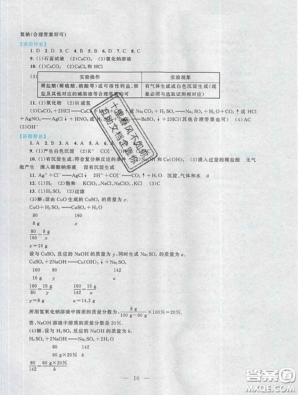 2020新版啟東黃岡作業(yè)本九年級化學(xué)下冊人教版答案